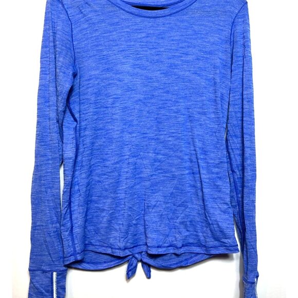 Lululemon Beat The Heat Heathered Blazer Blue Long Sleeve Top Size 10 Open Back - Picture 5 of 9